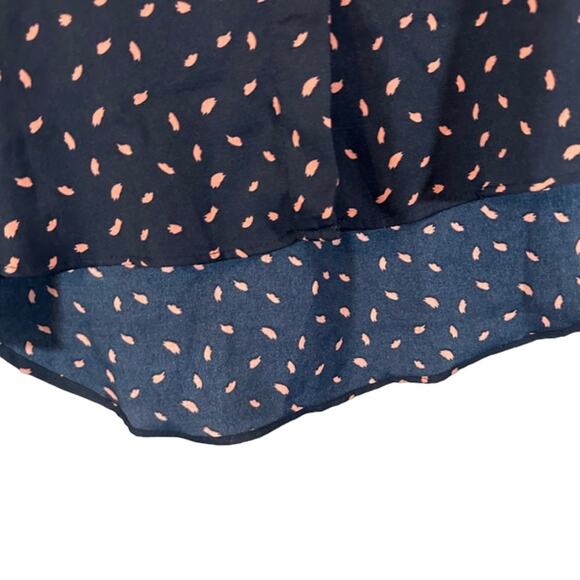 MNG by Mango Navy Blue & Pink High Low Long Sleeve Button Down Blouse Women Sz 6 - Picture 3 of 7